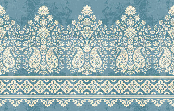 floral pattern vintage ethnic modern embroidery texture boho design vector illustration hand drawn pink flower motif branches leaves wallpaper seamless background border.