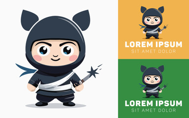 Stealthy Ninja Chibi with Face Mask and Short Katana