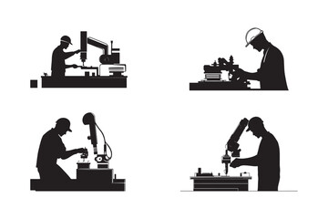 Automated Precision: A stark silhouette captures the intersection of human expertise and robotic precision in an industrial setting.
