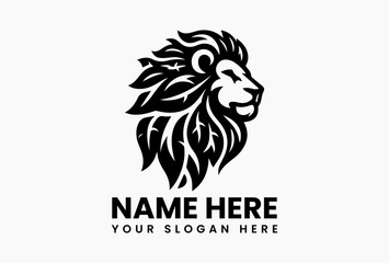 Polygonal lion head composed of geometric leaves, modern eco-warrior logo for sustainable brands 