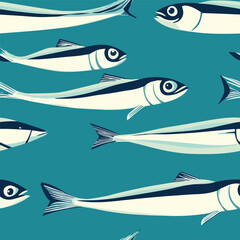 Vector illustration seamless pattern of sardine fish
