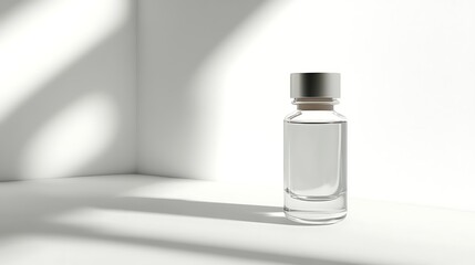 Clear perfume bottle on white background