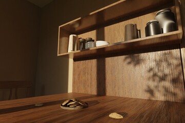 Minimalist kitchen with cookie and cozy morning light