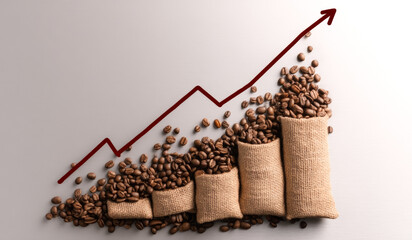 Coffee bean price hike increase in commodity trading market, inflation crisis, investment concept.