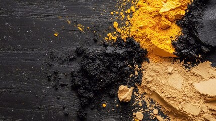 Vibrant Spices Scattered on a Textured Dark Surface Showcasing Colors and Textures of Culinary Ingredients