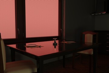 A cozy romantic candlelit dinner in warm lighting