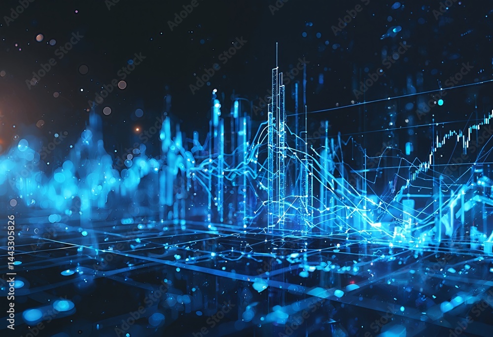 Aufkleber a futuristic data visualization of financial markets and technological networks illuminated in vibra
