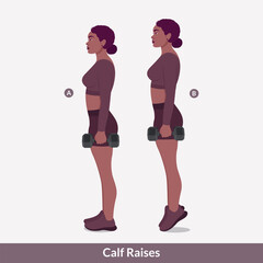 Calf Raises exercise, Women workout fitness, aerobic and exercises. Vector Illustration