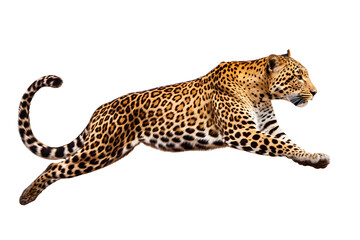 Obraz premium Leopard leaping isolated on transparent background