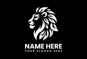 Stylized Lion Head with Leaf Mane Vector Graphic. Powerful Nature Design