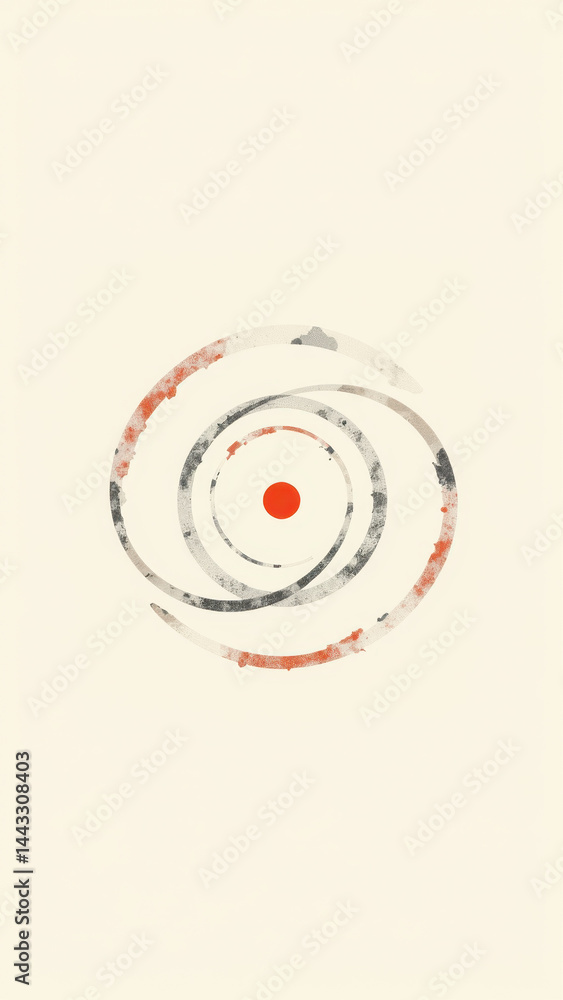 Aufkleber abstract atomic art on a grayscale background with a central red dot.