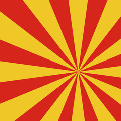Red and Yellow sunburst, vector sunbeam, sun rays lines effect, starburst background, illustration of sunset, sunrise, sunshine, sunny day and sunlight 