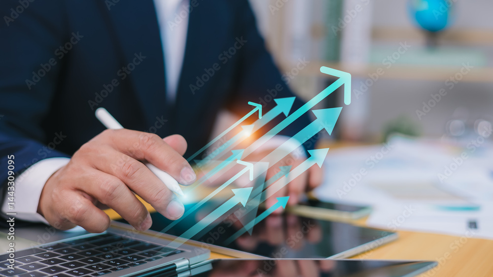 Poster business data analysis report with performance indicators dashboard, economic growth chart graph, bu