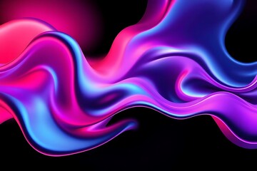 Naklejka premium Abstract Fluid Wave: Luminous Pink, Purple and Blue Gradient on Black, 3D Rendered Illustration 