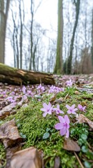 Delicate pink flowers carpet forest floor