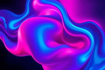 Obraz premium Luminous Abstract Form: Gradient of Cyan, Magenta, and Violet, Smooth Waves and Soft Reflections on a Black Backdrop, 3D Rendered. 