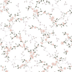seamless pattern of flowers, branches and leaves