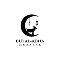 Islamic Festival of Sacrifice Illustration – Goat, Moon, and Lanterns

