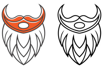 Stylized beard and mustache shows outline and orange fill designs on white backdrop