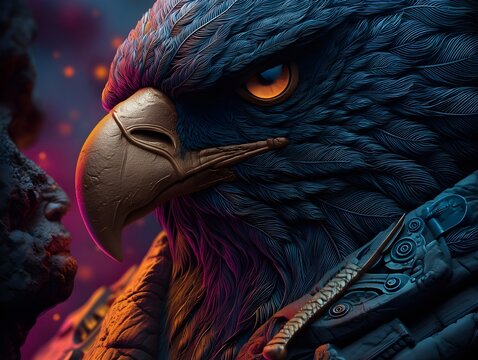 Majestic Eagle Warrior Portrait with Tribal Elements