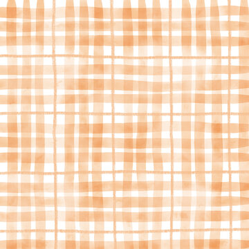 Orange Plaid Gingham Check Hand Drawn Background Pattern Overlay