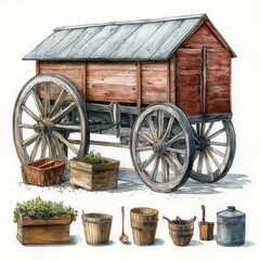 Obraz premium Harvesting Equipment Transport Rustic Farm , Watercolor Style isolate on white background