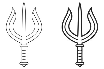 Outlined trident showcases varying line thickness against a transparent backdrop, perfect for emblem usage