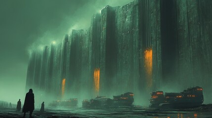 The Obsidian Citadel: A Futuristic Metropolis Under a Gloomy Sky