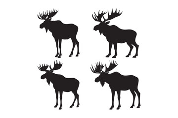 Moose Silhouette Vector Set Majestic Wildlife Antler Animal Clipart