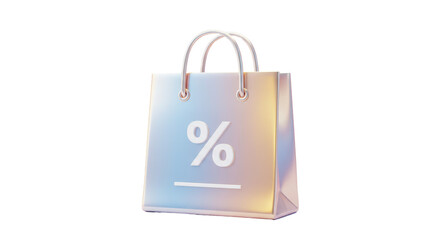 Isolated Holographic Shopping Bag with Percentage Symbol