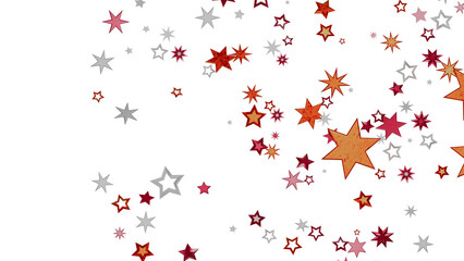 Beautiful background image of red, orange and gray stars scattered on a white background. Perfect for holidays or celebrations.