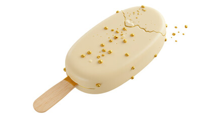 Isolated White Chocolate Ice Cream Bar with Golden Sprinkles