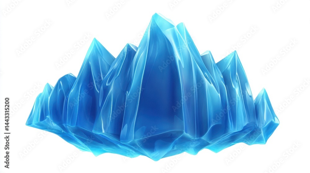 Poster abstract blue crystal formation on white backdrop capturing a sense of coldness and purity in a mode