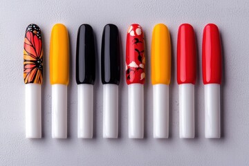 Colorful Nail Polish Bottles Displayed on a Gray Background