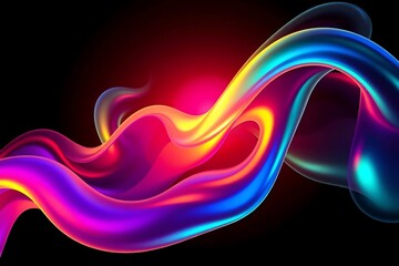 Obraz premium Iridescent Fluid Shape: Abstract Gradient Color Wave on Dark Background. Modern Futuristic Digital Art. 