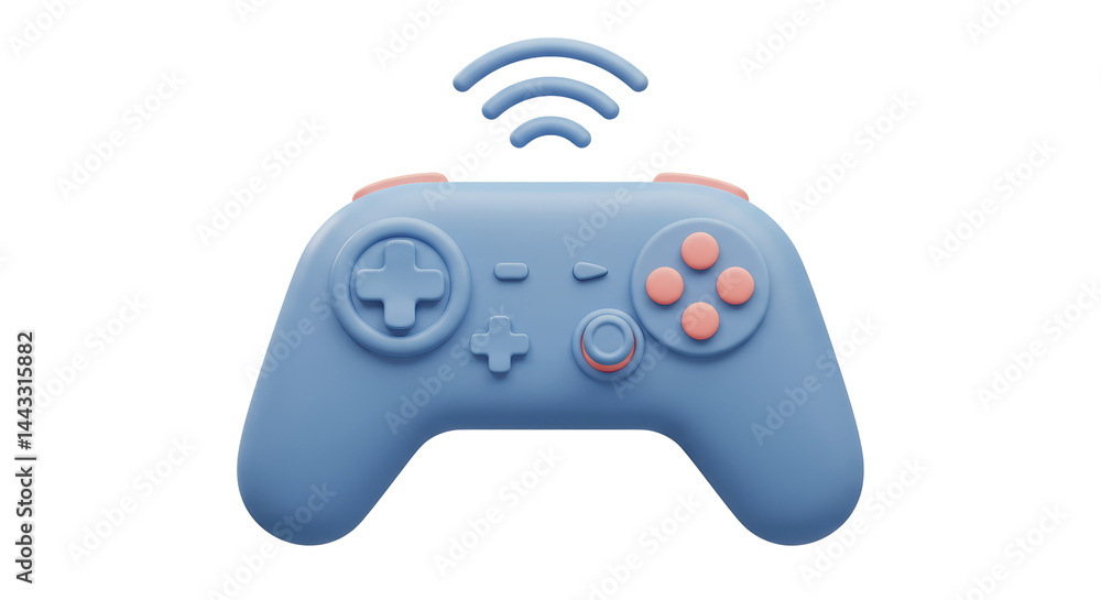 Poster isolated cartoon game controller with wireless signal for gaming