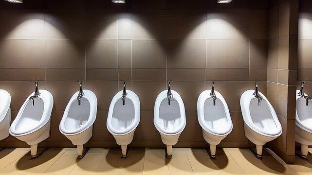 Modern Public Restroom with Row of Urinals

