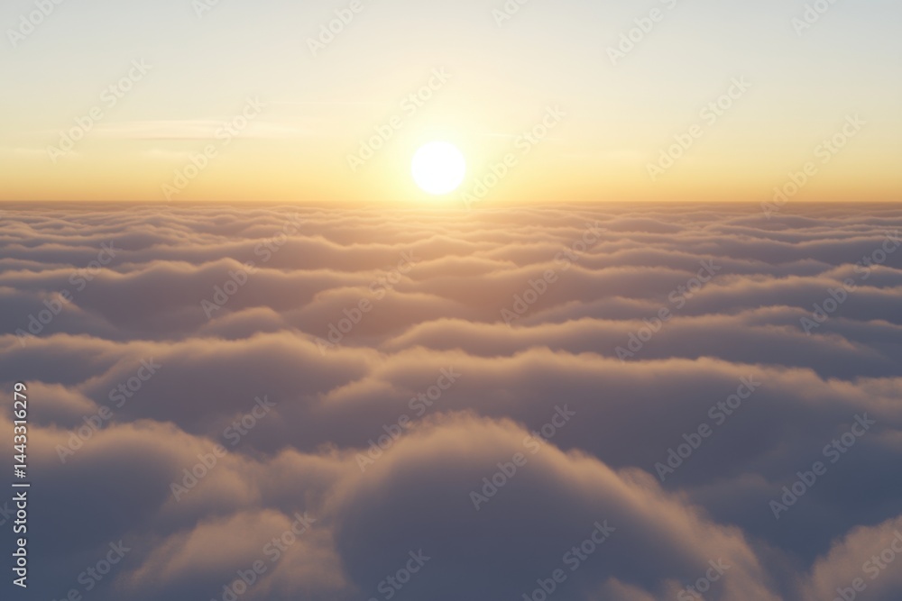 Poster ethereal sunrise above a sea of clouds creating a tranquil and inspiring atmosphere with soft light 