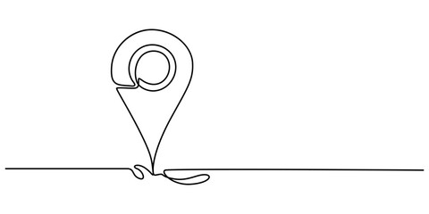Map pin line background. drawing of white background. Continuous line drawing of GPS icon. Editable line, Location pointer outline illustration. Continuous line drawing of map pin location, minimalist