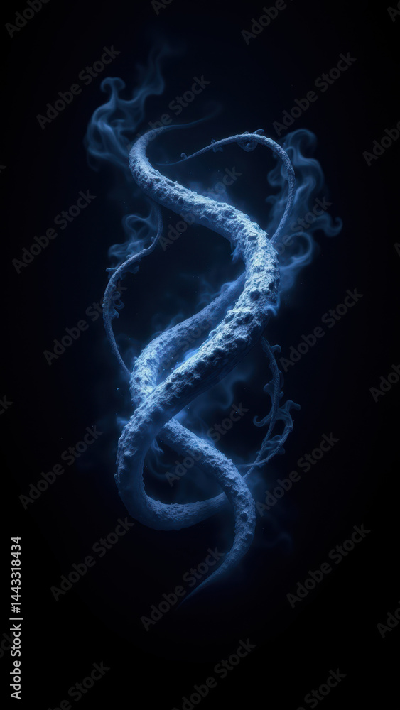 Poster the image depicts an artistic representation of an atomic structure with a blue energy-like swirl em