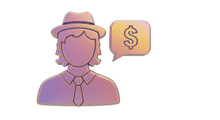 Isolated Watercolor Man with Dollar Sign Speech Bubble