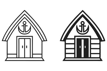 Isolated icons show a nautical beach hut with an anchor above the door