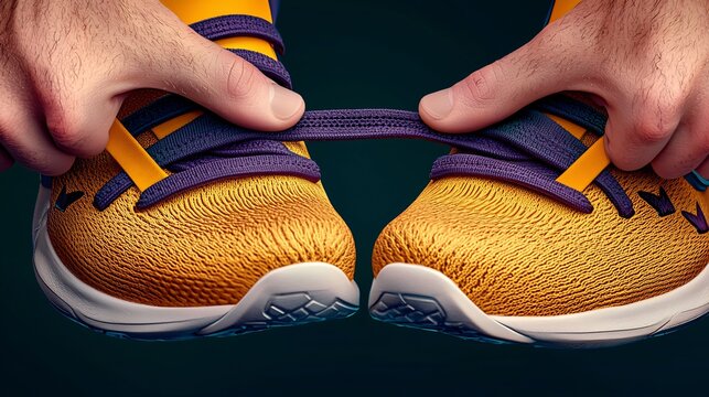 Hands Tying Sports Shoes, Close Up