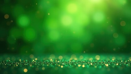 Obraz premium Abstract green backdrop, shimmering golden bokeh, sparkling dust , design, luxurious, shiny