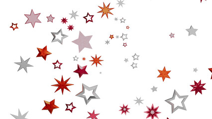 Festive background with red, silver, and white stars scattered on a white background. Perfect for holidays and celebrations.