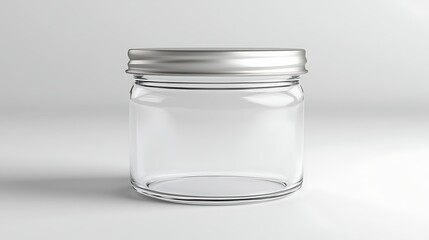 Empty glass jar with silver lid