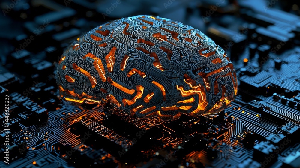 Aufkleber representation of ai through intricate circuit design and modern technologies.