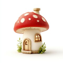 Whimsical Red and White Mushroom House 3D Render