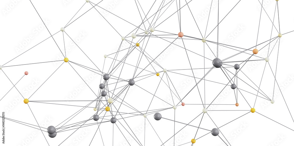 Poster Abstract image depicting a complex network of interconnected nodes. Ideal for technology, business, and connection themes.