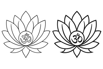Two black outline lotus flowers are displayed together featuring the Om symbol within each